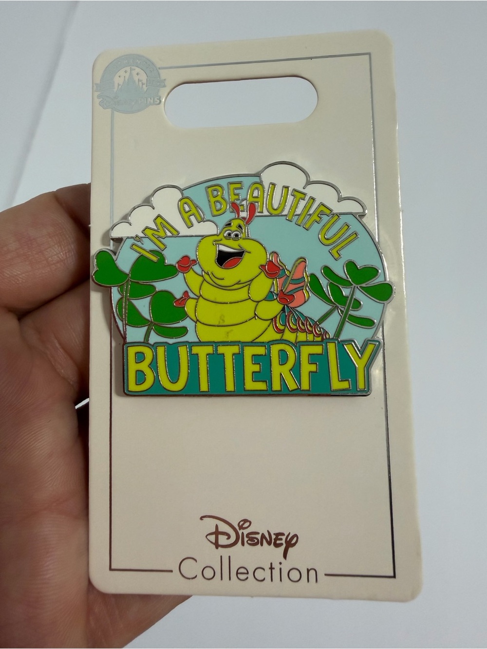 Disney Green & Yellow 'I'm A Beautiful Butterfly' Character Enamel Pin